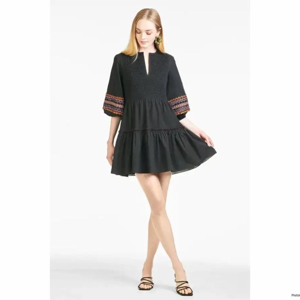 Sachin & Babi Black Coco Embroidered‎ Boho Tiered Dress  Size M